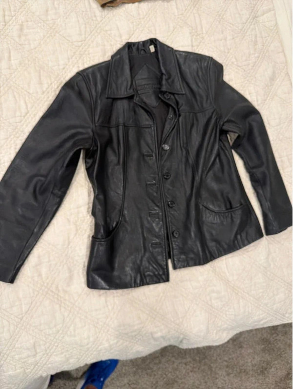 Preston & York Black Genuine Leather Jacket Button Front Women’s Coat Blazer
